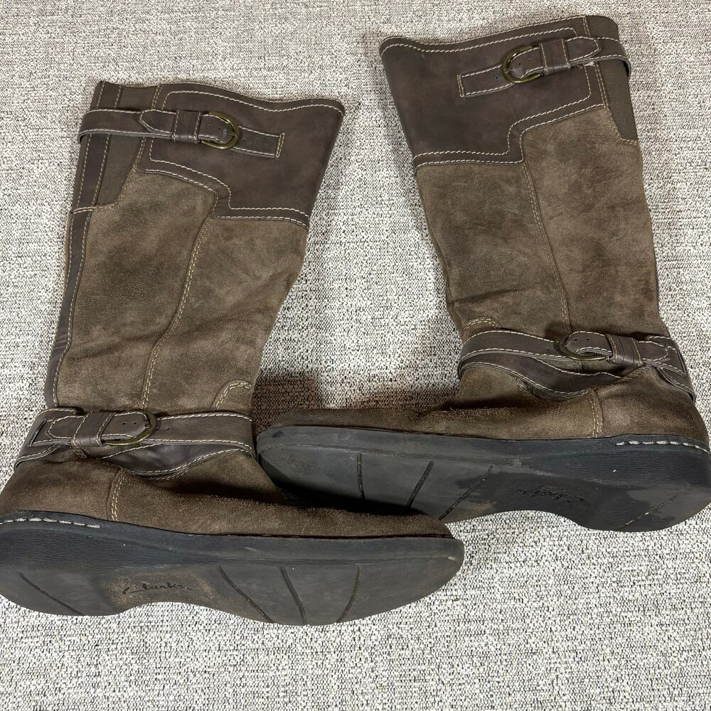 Clarks Knee-high Style Suede Leather Decorative Buckle Strap 9M